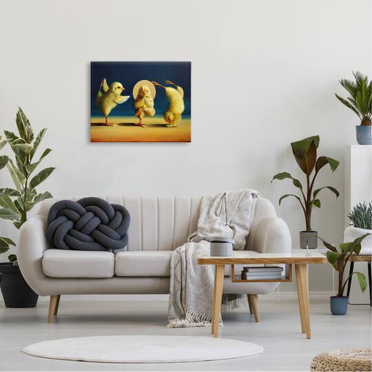 Stupell Industries Three Yellow Chicks Sunset Yoga Stretch Canvas Wall Art